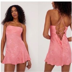 For Love and Lemons Gabrielle Mini Dress Pink Satin Jacquard‎ Floral Small (L)